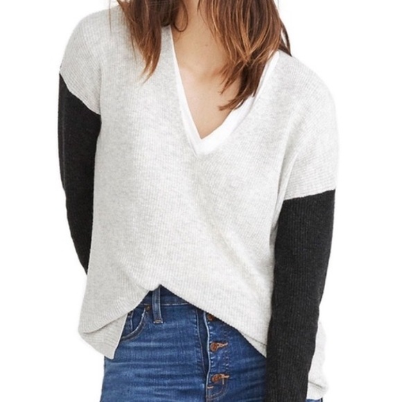 *3/$20* MADEWELL Warmlight Color Block Hi Lo V Neck Pullover Sweater Wool XS - Picture 2 of 8
